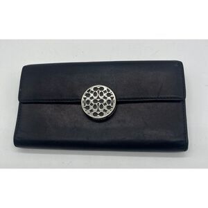 Coach Alexandra Signature Silver Ornament Black Leather Cowhide Clutch Wallet